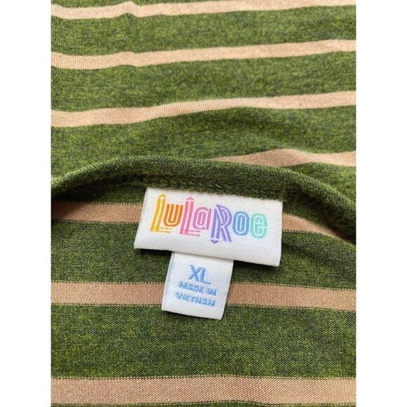 LuLaRoe Julia Green Beige Stripe Soft Knit Bodycon Dress Sz XL - Picture 3 of 5